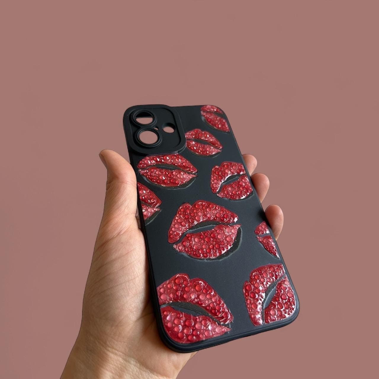 Red kiss rhinestone iPhone case